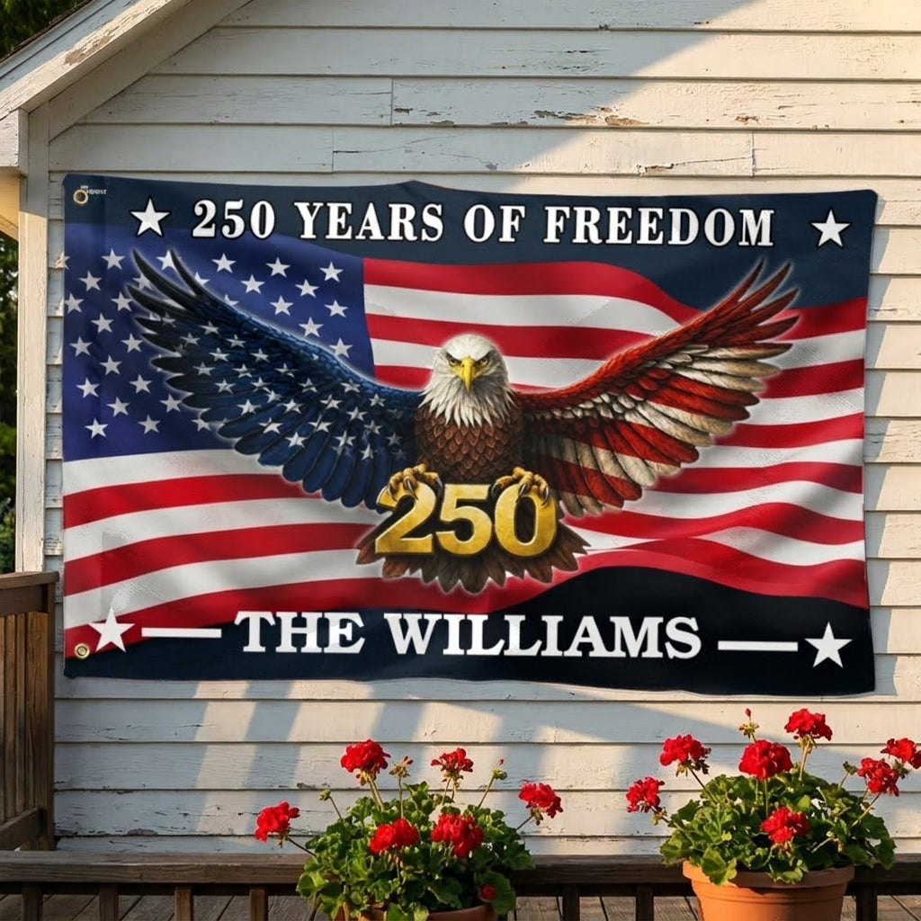 Custom American Flag, Personalized 250 Years of Freedom Grommet Flag