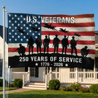 US Veterans 250 Years of Service American Flag, Patriotic Military 1776 2026 Grommet Flag
