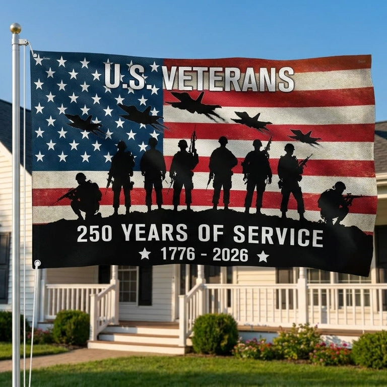 US Veterans 250 Years of Service American Flag, Patriotic Military 1776 2026 Grommet Flag