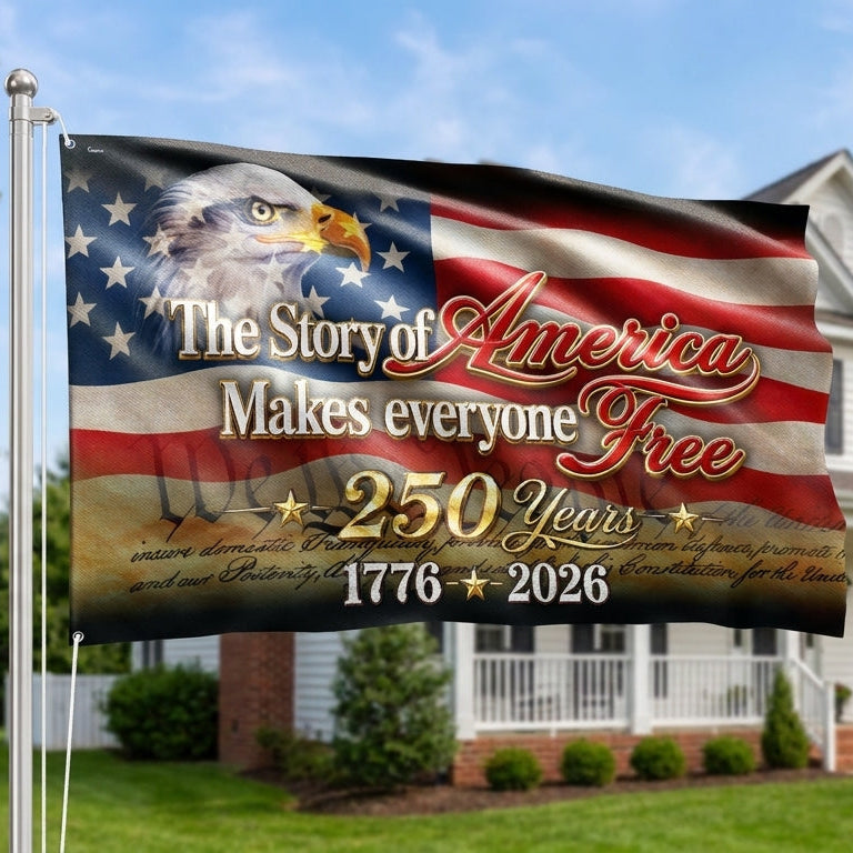 Patriotic The Story of America Grommet Flag for 250 Years of Freedom 1776 2026