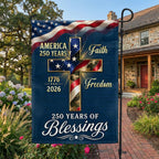 250 Years of Blessings 1776 2026 Faith Freedom Christian Cross US Flag