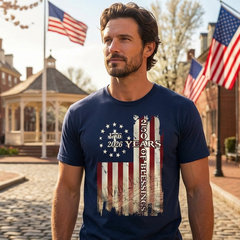 250 Years of Blessings Shirt, 1776 2026 Christian Cross T-shirt