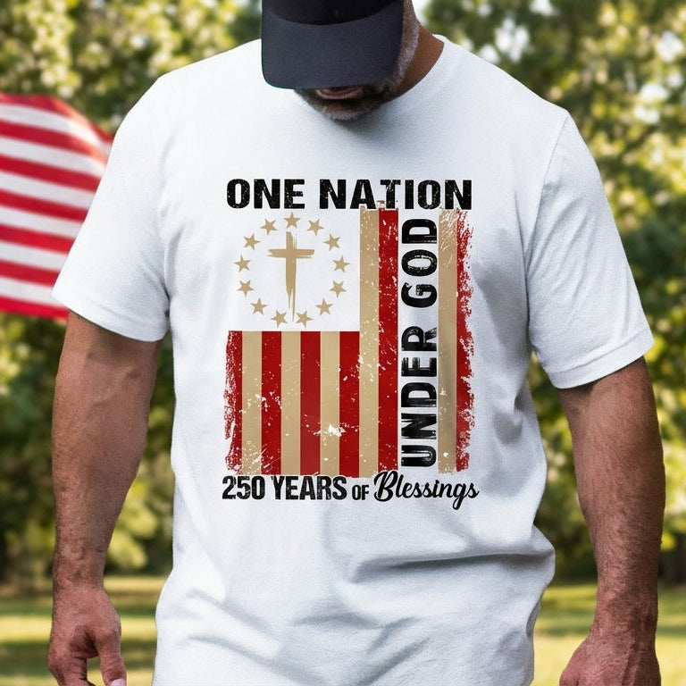 One Nation Under God Christian T-shirt, 250 Years of Blessing 1776 2026 Patriotic Tee