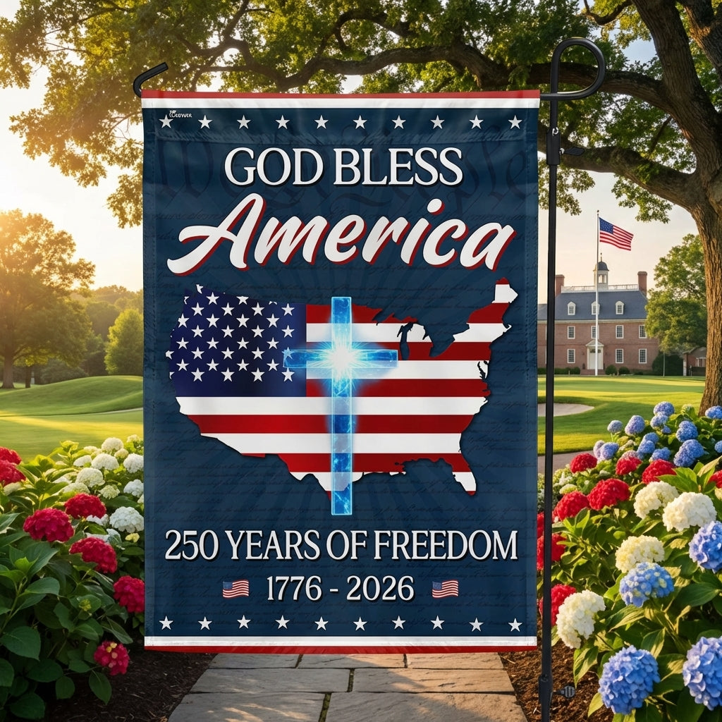 God Bless America Map Flag, 250 Years Semiquincentennial Christian Flag Decor