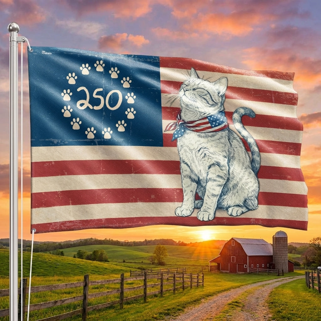 Flagwix Patriotic Cat Grommet Flag - 250th Anniversary Paw Prints Betsy Ross Flag Decor
