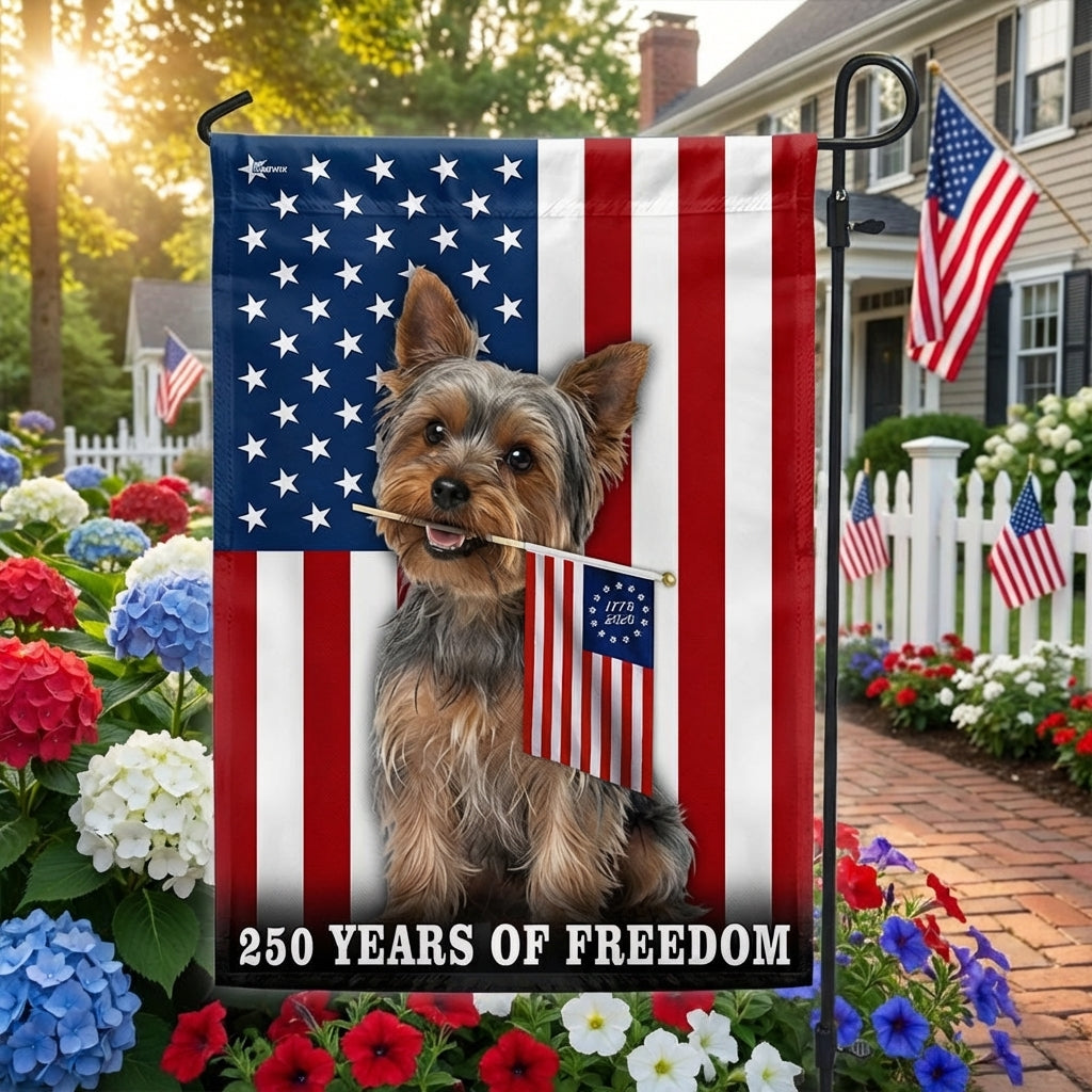 Dog American Flag, 250 Years of Freedom Yorkshire Terrier US Flag