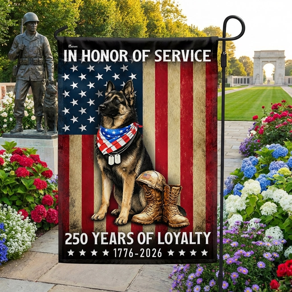 250 Years American German Shepherd Garden Flag, US Veteran Patriotic Dog Flag