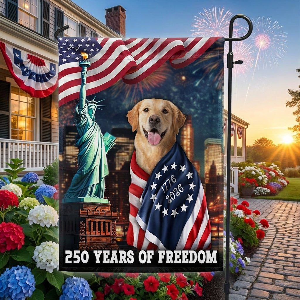 250 Years of Freedom Flag, Golden Retriever Wrapped in Glory Decor