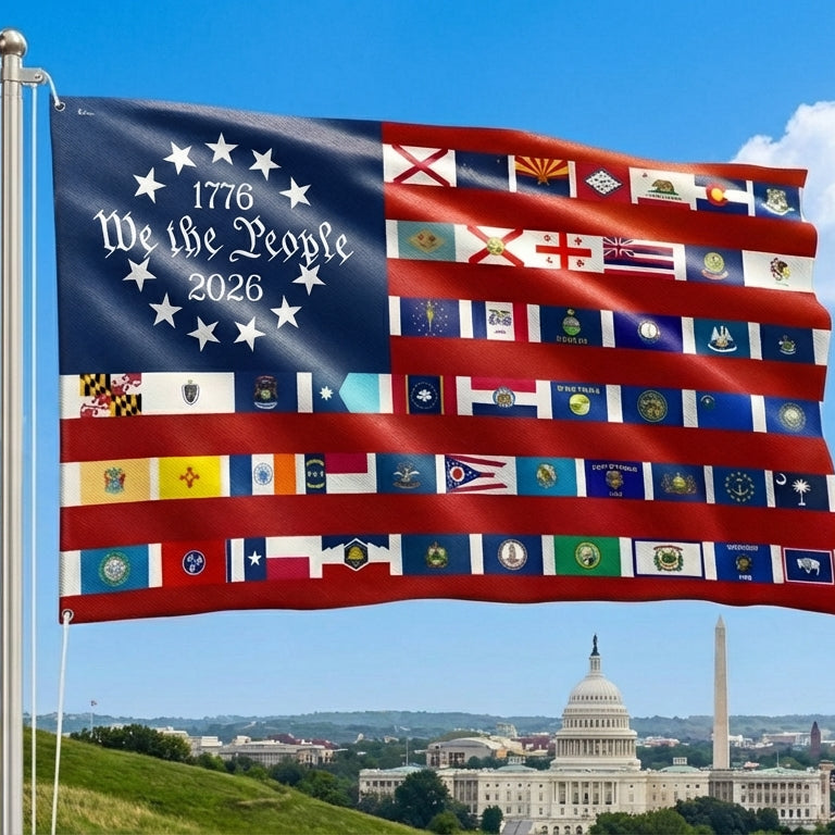 American Flag for 250th Anniversary, We The People 50 States Flag, 1776 2026 Grommet Flag