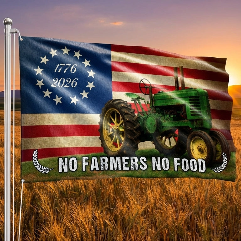 Tractor Farm Flag, 1776 2026 No Farmers No Food Grommet American Flag