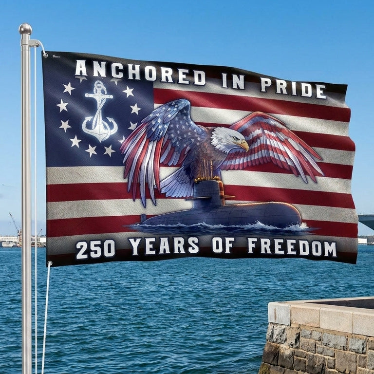 America Navy Flag with Eagle Submarine for 250 Years of Freedom Patriotic Grommet Flag