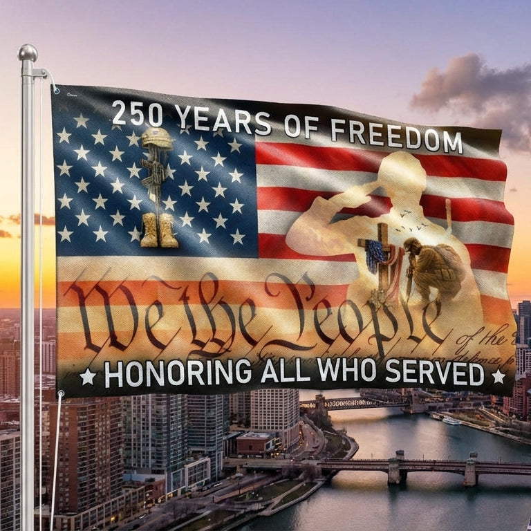 Memorial Day Grommet Flag, 250 Years of Freedom Honoring All Who Served Decor