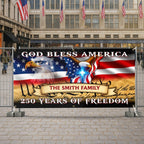 Personalized Fence Banner God Bless America, Patriotic 250 Years of Freedom Custom Outdoor Flag