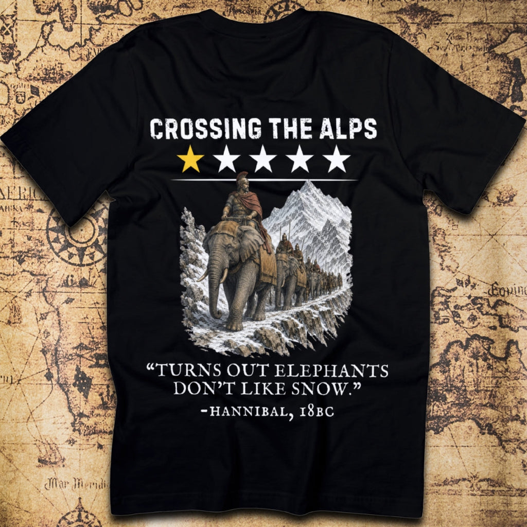 Crossing the Alps One-Star Review – “Elephants Don’t Like Snow” T-Shirt