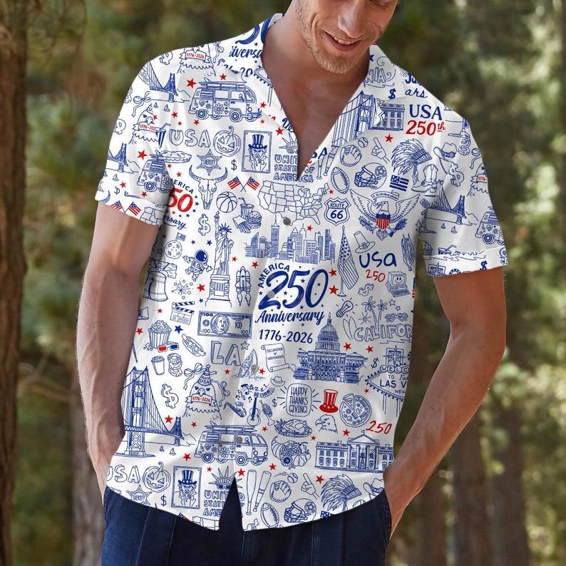 USA 250th Anniversary Hawaiian Shirt, Patriotic Aloha Wear Button Down