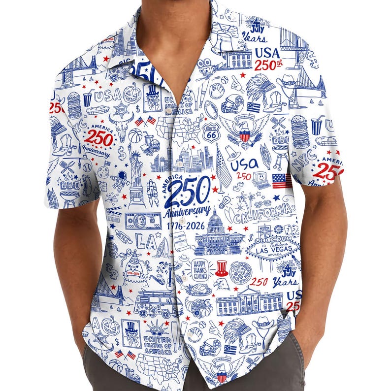 USA 250th Anniversary Hawaiian Shirt, Patriotic Aloha Wear Button Down