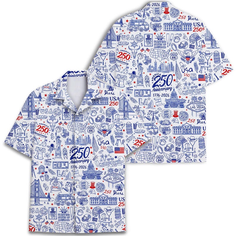 USA 250th Anniversary Hawaiian Shirt, Patriotic Aloha Wear Button Down
