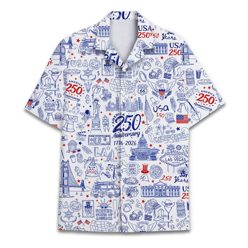 USA 250th Anniversary Hawaiian Shirt, Patriotic Aloha Wear Button Down