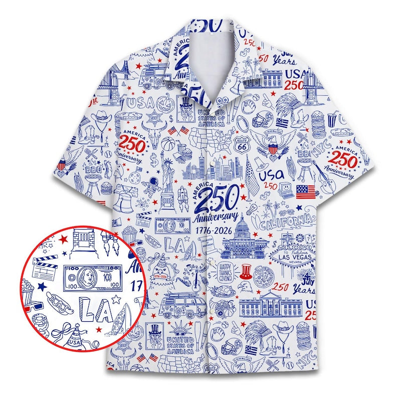 USA 250th Anniversary Hawaiian Shirt, Patriotic Aloha Wear Button Down
