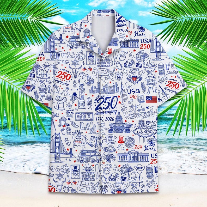 USA 250th Anniversary Hawaiian Shirt, Patriotic Aloha Wear Button Down