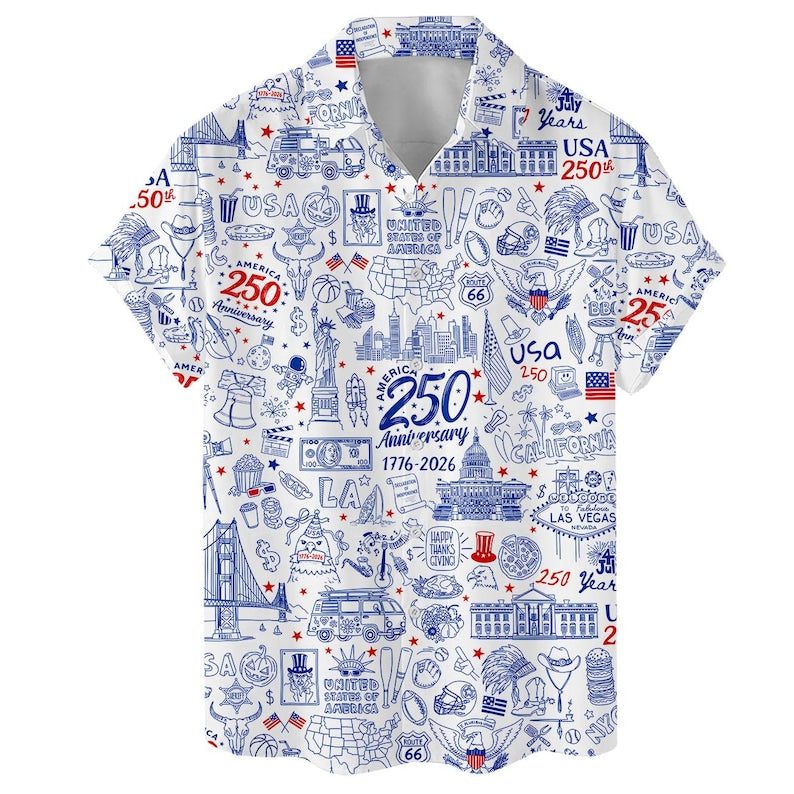 USA 250th Anniversary Hawaiian Shirt, Patriotic Aloha Wear Button Down
