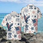 250 Years America 1776-2026 Hawaiian Shirt, Vintage Patriotic Patchwork Aloha Tee, USA Semiquincentennial Gift, Quilted Flag Summer Top