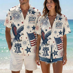 250 Years America 1776-2026 Hawaiian Shirt, Vintage Patriotic Patchwork Aloha Tee, USA Semiquincentennial Gift, Quilted Flag Summer Top