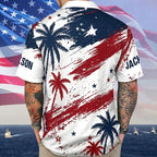 Custom America 250th Anniversary Hawaiian Shirt, 1776-2026 Patriotic Palm Tree Aloha T-Shirt, USA Semiquincentennial Button Down Gift