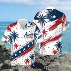 Custom America 250th Anniversary Hawaiian Shirt, 1776-2026 Patriotic Palm Tree Aloha T-Shirt, USA Semiquincentennial Button Down Gift