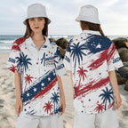 Custom America 250th Anniversary Hawaiian Shirt, 1776-2026 Patriotic Palm Tree Aloha T-Shirt, USA Semiquincentennial Button Down Gift