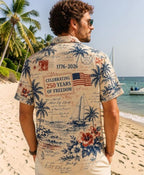 Patriotic USA 250 Year Celebration Hawaiian Shirt, Eagle Statue Liberty Hawaiian Beach Shirt, 4th Of July Beach Button Unisex Shirt