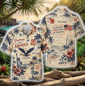 Patriotic USA 250 Year Celebration Hawaiian Shirt, Eagle Statue Liberty Hawaiian Beach Shirt, 4th Of July Beach Button Unisex Shirt