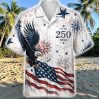 USA Independence Day Hawaiian Shirt, 250 Years Of Freedom Hawaiian Beach Shirt, Patriotic Patchwork Tropical Beach Button Unisex Shirt