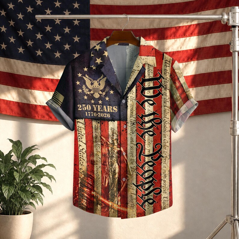 USA 250th Anniversary Hawaiian Shirt, 250 Years of Freedom Aloha Shirt, We The People America Summer Shirt, Fourth of July Gift