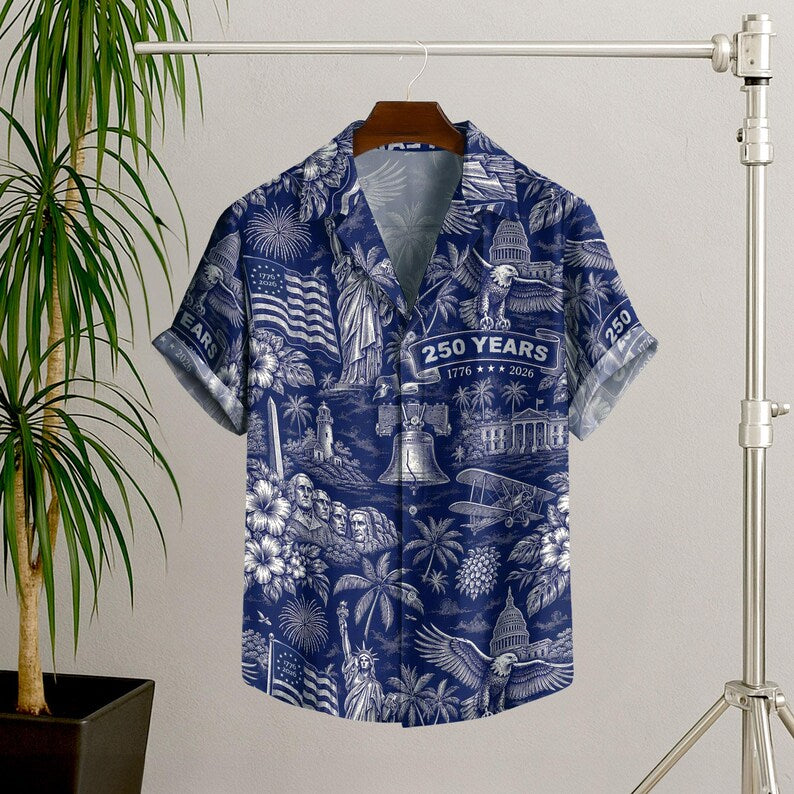 USA 250th Anniversary Hawaiian Shirt, 250 Years of Freedom Aloha Shirt, We The People America Summer Shirt, Fourth of July Gift