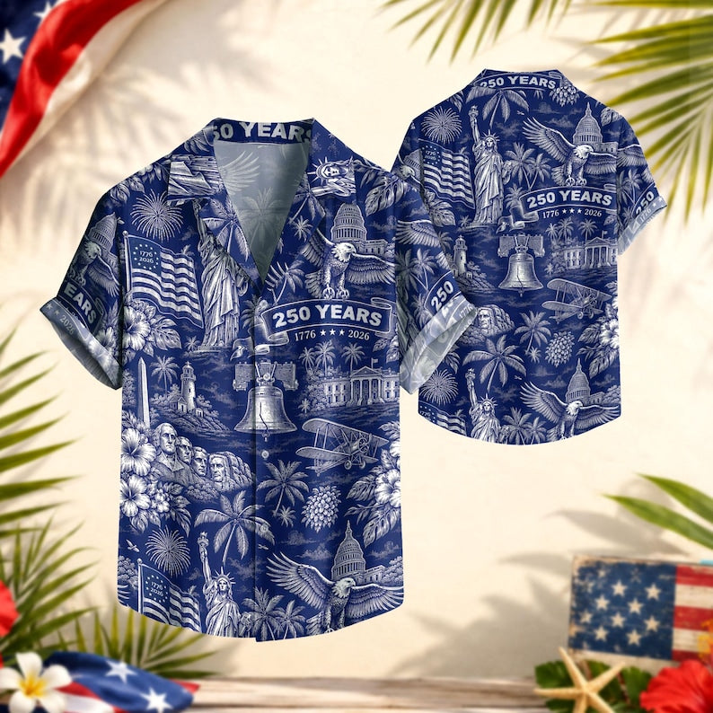 USA 250th Anniversary Hawaiian Shirt, 250 Years of Freedom Aloha Shirt, We The People America Summer Shirt, Fourth of July Gift
