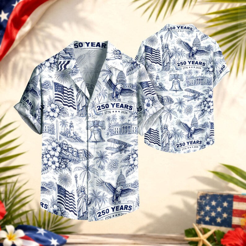 USA 250th Anniversary Hawaiian Shirt, 250 Years of Freedom Aloha Shirt, We The People America Summer Shirt, Fourth of July Gift