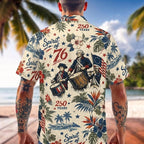 Spirit Of 76 Hawaiian Shirt, 250 Years America Hawaiian Shirt, Patriotic USA Flag Hawaii Shirt, Vintage US 250th Anniversary Button Down