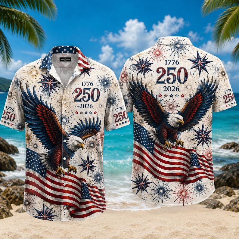 250 Years of Freedom Hawaiian Shirt, Patriotic America 1776â€?026 Tropical Button-Up, Independence Day USA Aloha Shirt for Fourth of July