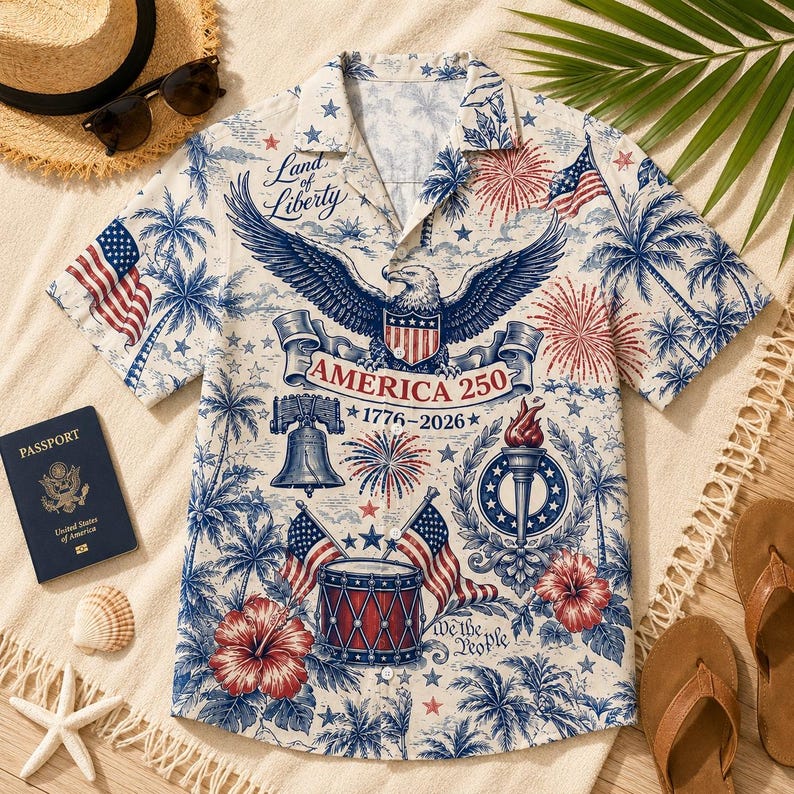 America 250th Anniversary Hawaiian Shirt, Patriotic 1776-2026 Button Up, Fourth of July Men Beach Shirt, We The People US Flag Clothing