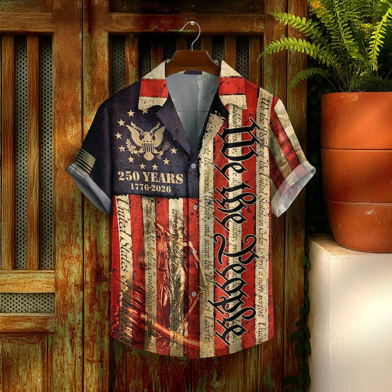 USA 250th Anniversary Hawaiian Shirt, 250 Years of Freedom Aloha Shirt, We The People America Summer Shirt, Fourth of July Gift