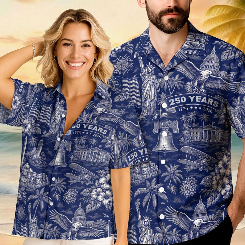 USA 250th Anniversary Hawaiian Shirt, 250 Years of Freedom Aloha Shirt, We The People America Summer Shirt, Fourth of July Gift