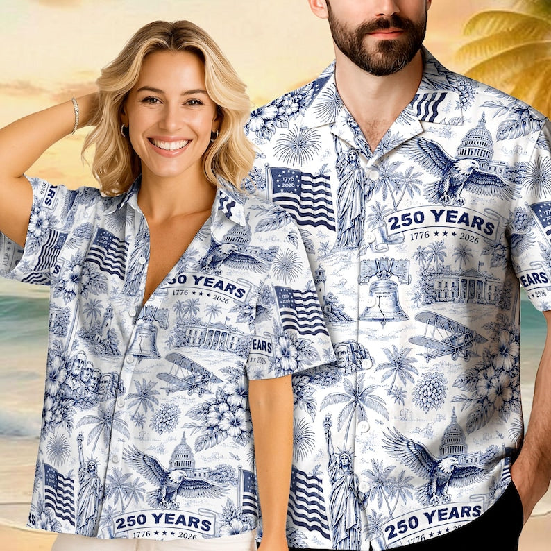 USA 250th Anniversary Hawaiian Shirt, 250 Years of Freedom Aloha Shirt, We The People America Summer Shirt, Fourth of July Gift