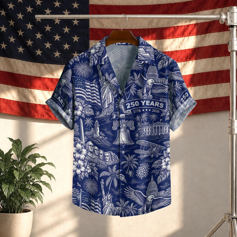 USA 250th Anniversary Hawaiian Shirt, 250 Years of Freedom Aloha Shirt, We The People America Summer Shirt, Fourth of July Gift