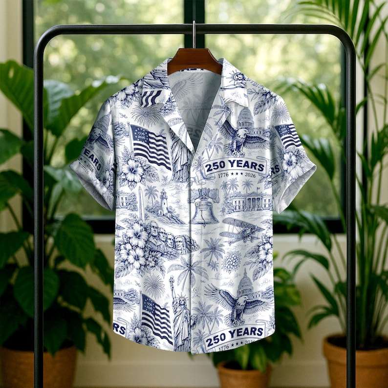 USA 250th Anniversary Hawaiian Shirt, 250 Years of Freedom Aloha Shirt, We The People America Summer Shirt, Fourth of July Gift