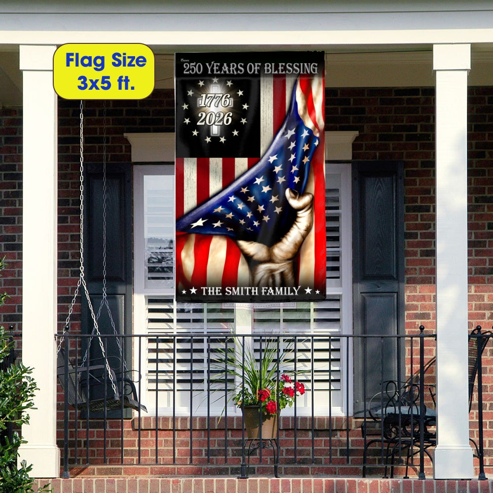 Personalized 250 Years of Blessing Flag, 1776 2026 Christian Home Decor