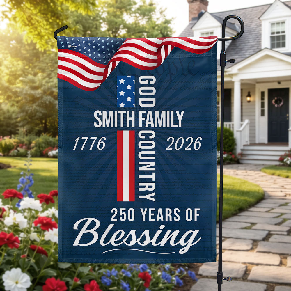 Custom American Patriotic Flag, Personalized 250 Years of Blessing God 1776 2026 Flag Decor