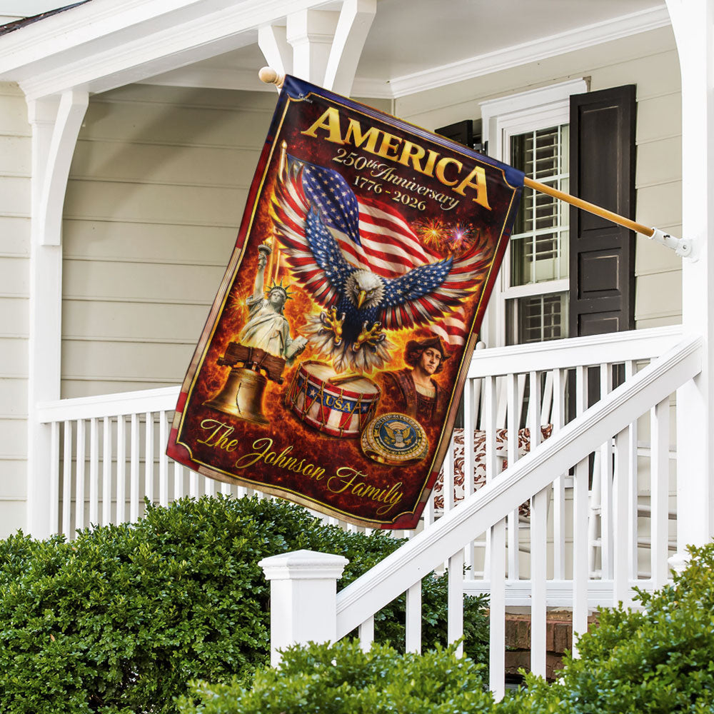 Personalized America 250th Anniversary Flag, Fire Flame Eagle Flag