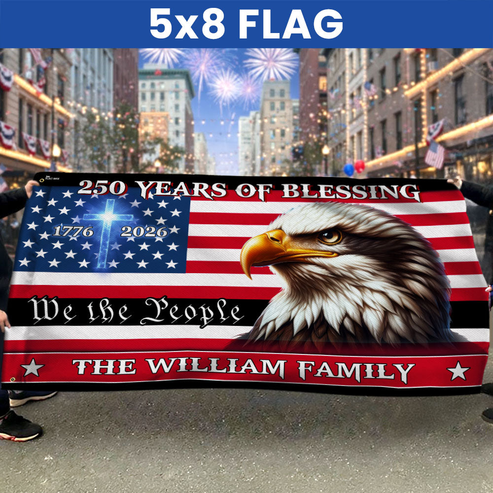Patriotic Custom Name Flag, Personalized 250 Years of Blessings 1776 2026 American Grommet Flag