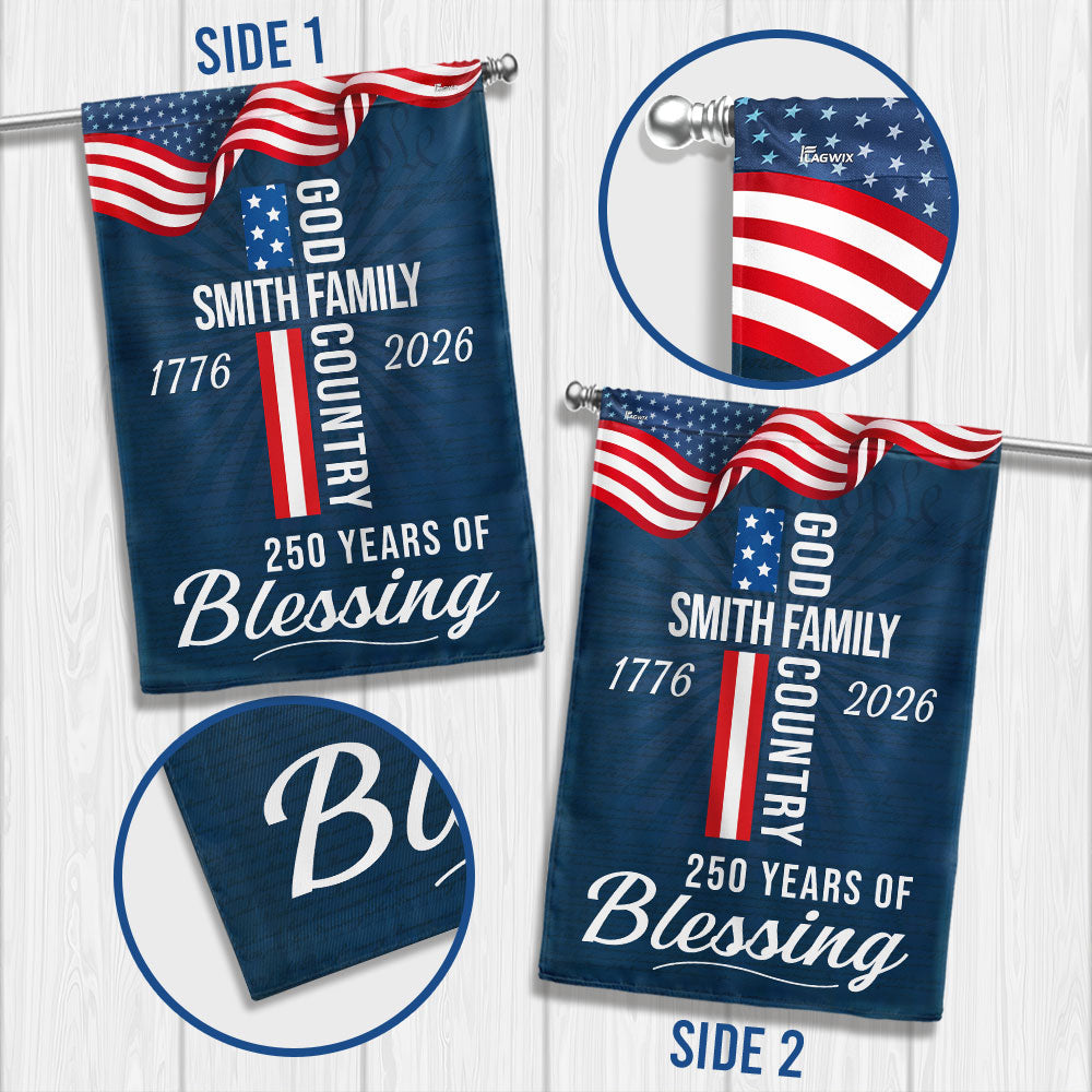 Custom American Patriotic Flag, Personalized 250 Years of Blessing God 1776 2026 Flag Decor